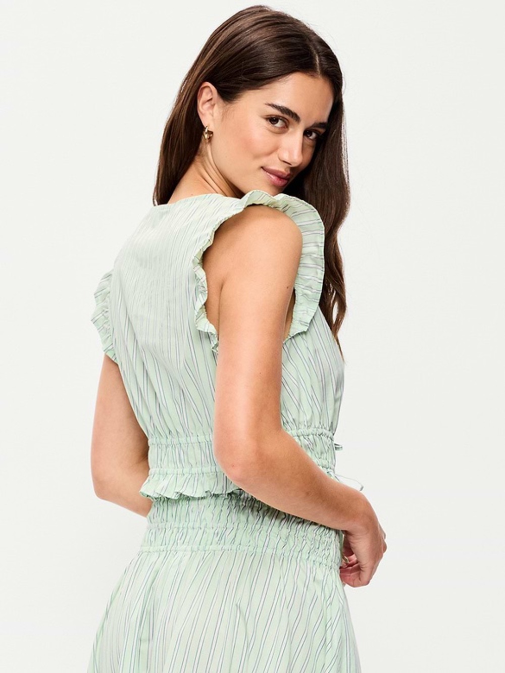 Old Navy Mint Green Striped V-Neck Ruffle Crop Top - Picture 3 of 9